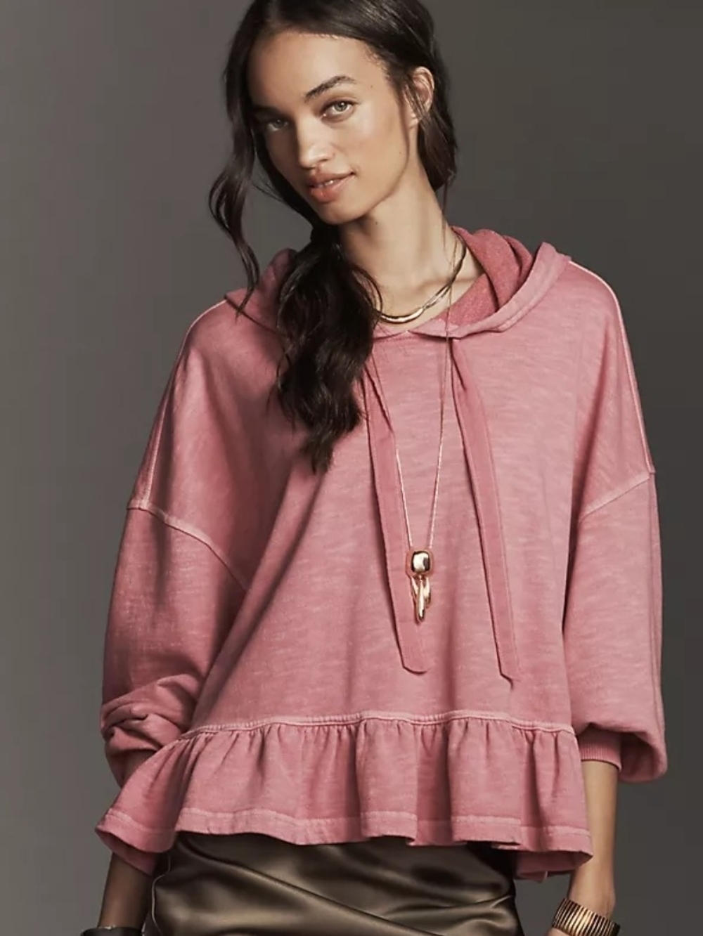 Pilcro Drop-Shoulder Flounce Hoodie In Cotton Candy S NWT
